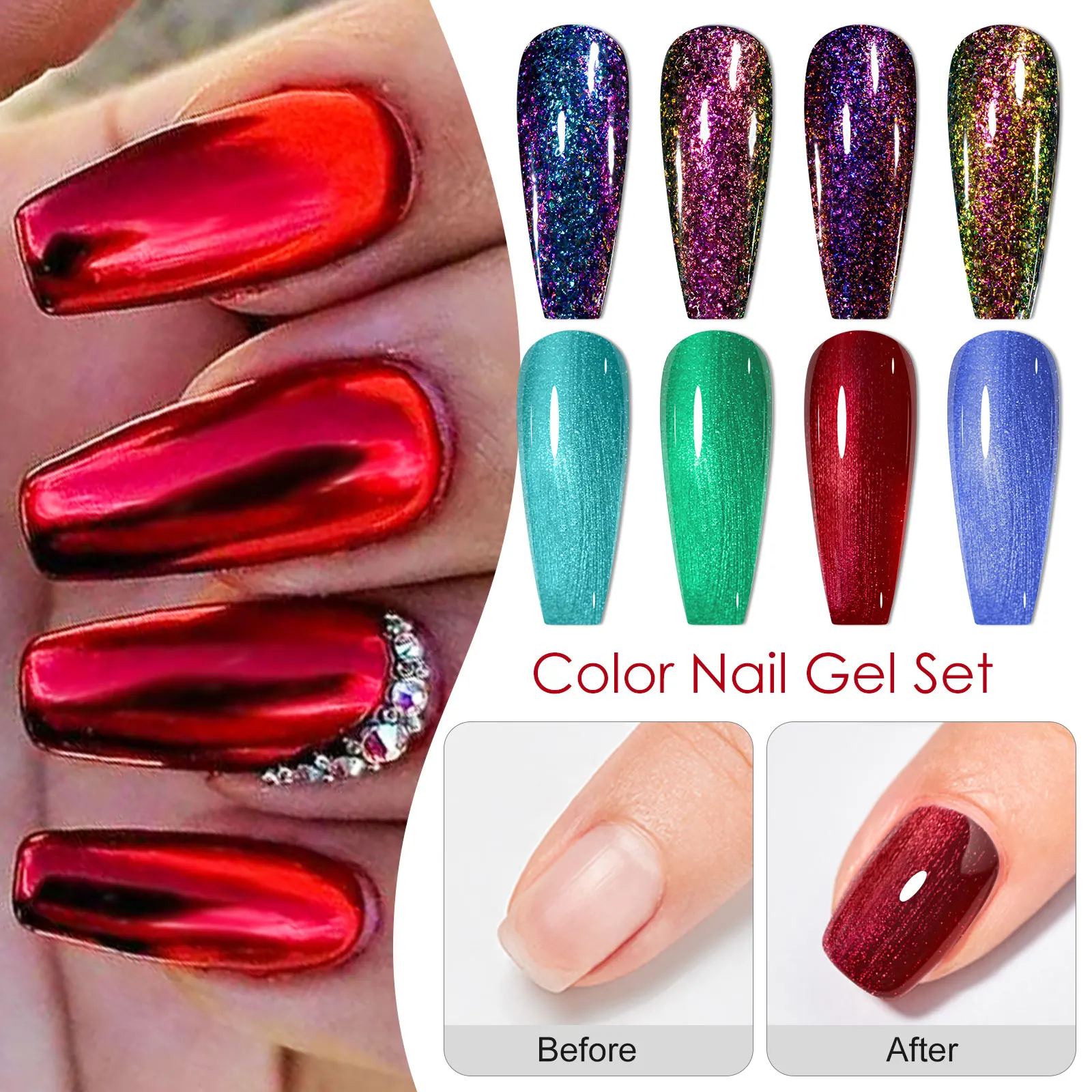 12 TEILE/SATZ MSRUIOO Metallic Spiegel Gel Nagellack Glitter Rot Blau Farbe Metall Gel Maniküre Hochglanz Finish HEMA/TPO FREI