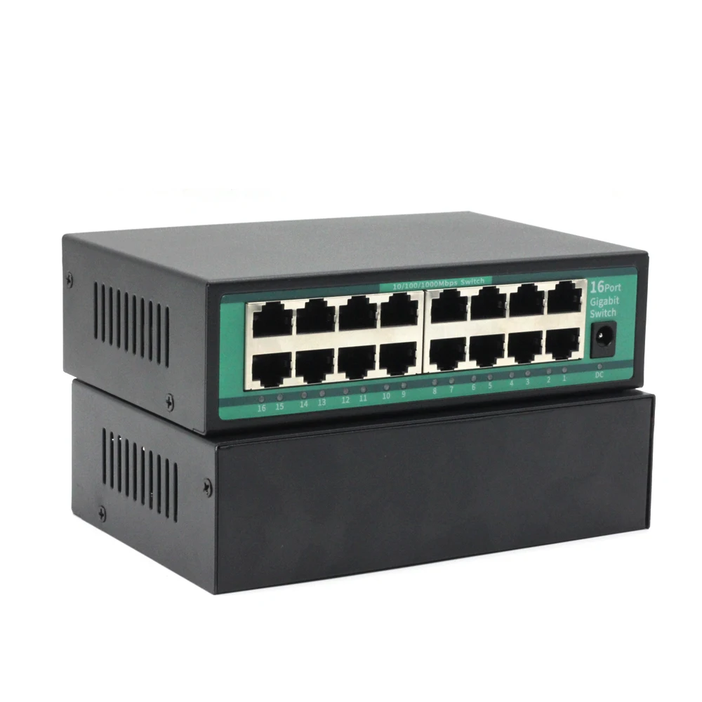 16 Port Gigabit Ethernet Switch 10/100/1000Mbps Desktop Network Switch, Auto MDI/MDIX, Plug & Play, RJ45 LAN Hub for Home Office