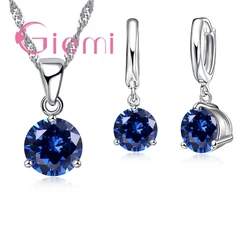 Top Quality Fashion Simple Style 925 Silver Jewelry Sets For Women With Shiny CZ Pendant Necklace & Hoop Earrings