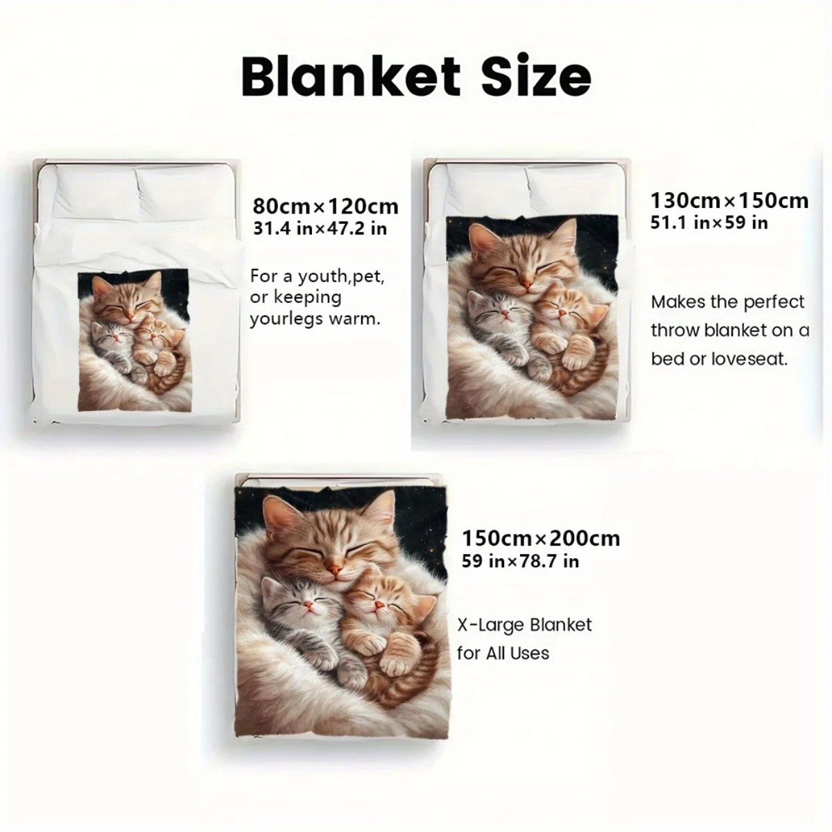 1pc Sleeping Cats Cuddled Together Blanket-Lightweight Flannel Home Furnishings Bedding Blanket Suitable for Sofas Beds Travel C