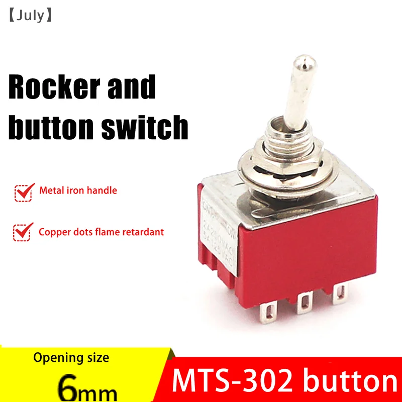 1 Uds. Interruptores de palanca de 9 pines rojo 2/3 posiciones ON-ON DPDT Mini interruptores de palanca 5A/125V-2A/250V AC MTS-402 interruptor de botón