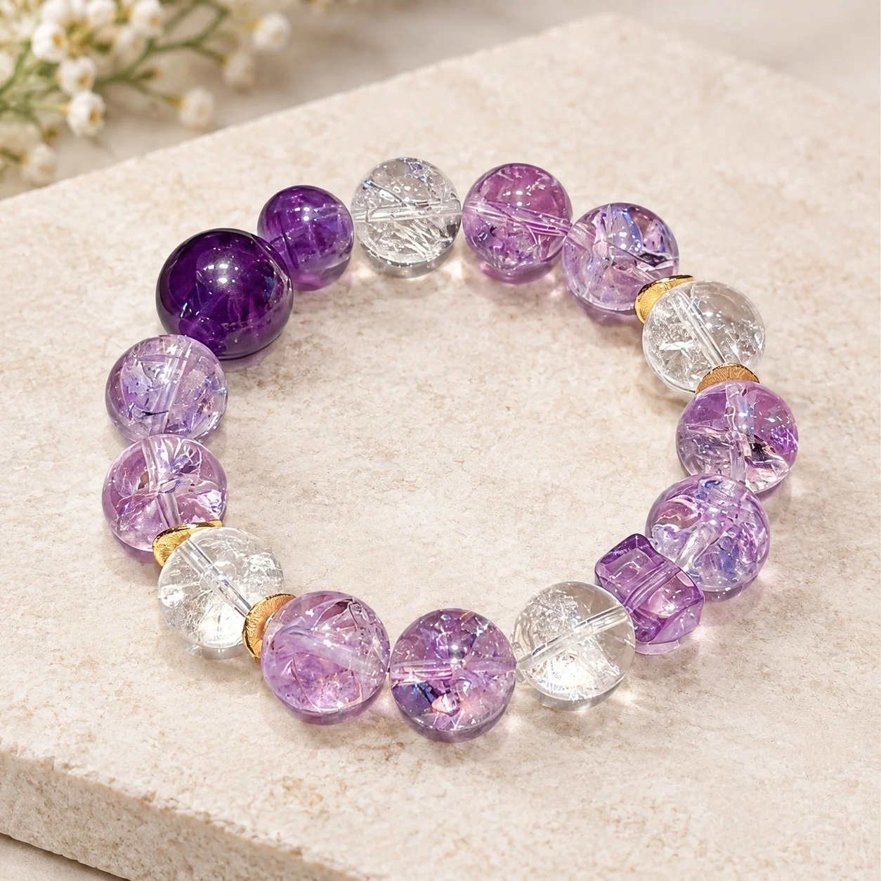 Round Bead Bracelet Hand-Strung Beads Amethyst Purple Color 13mm Bead Diameter Women's Individually Packaged