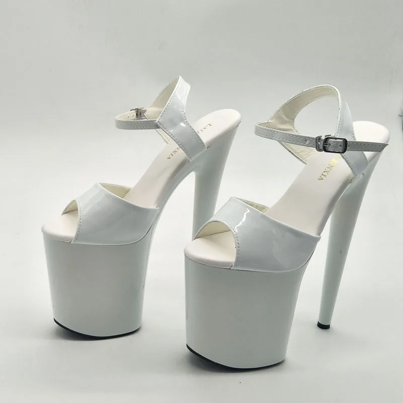 LAIJIANJINXIA New 20CM/8inches White PU Upper Fashion Sexy Exotic High Heel Platform Party Women Sandals Pole Dance Shoes E-056