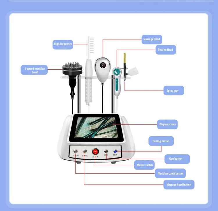 

5 in 1 High Frequency Hair Growth Machine and Scalp Analysis Follicle Analyzer and Scalp Analysis Beauty Device