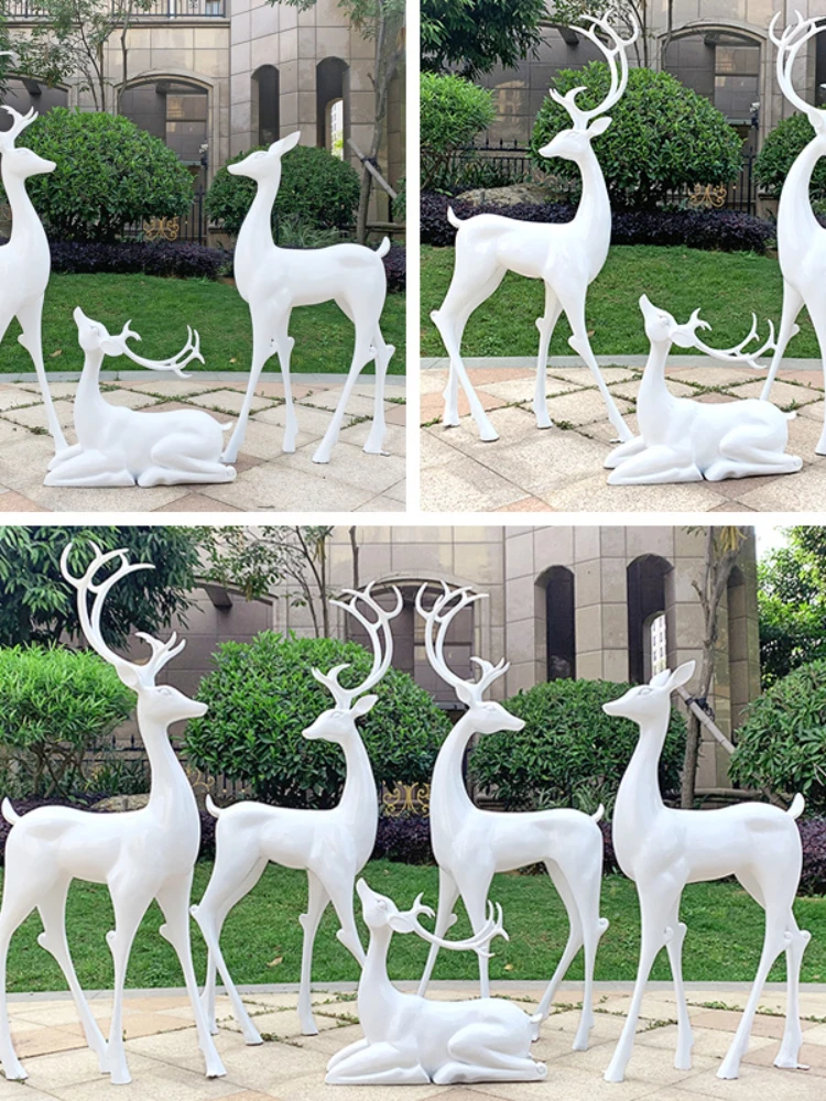 Outdoor Fiberglass Geometric Sika Deer Sculpture Garden Landscape Simulation Animal Elk Decoration