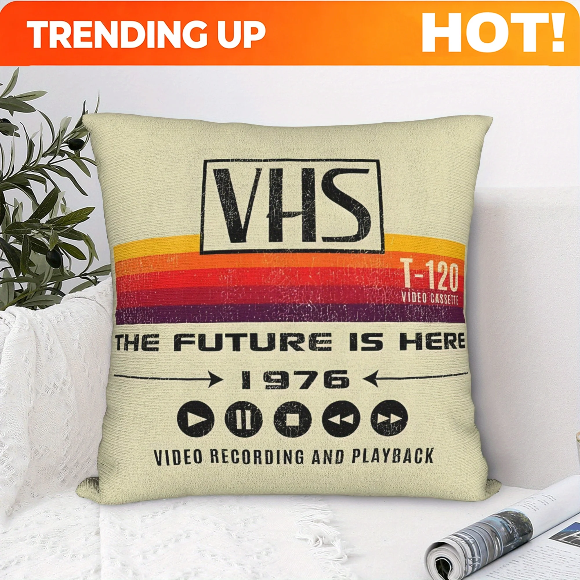 Customize VHS The Future Is Here Worn Out Lts Throw Pillowcase for Sofa Coussin Covers Decorative Double Sided Print Machine Was