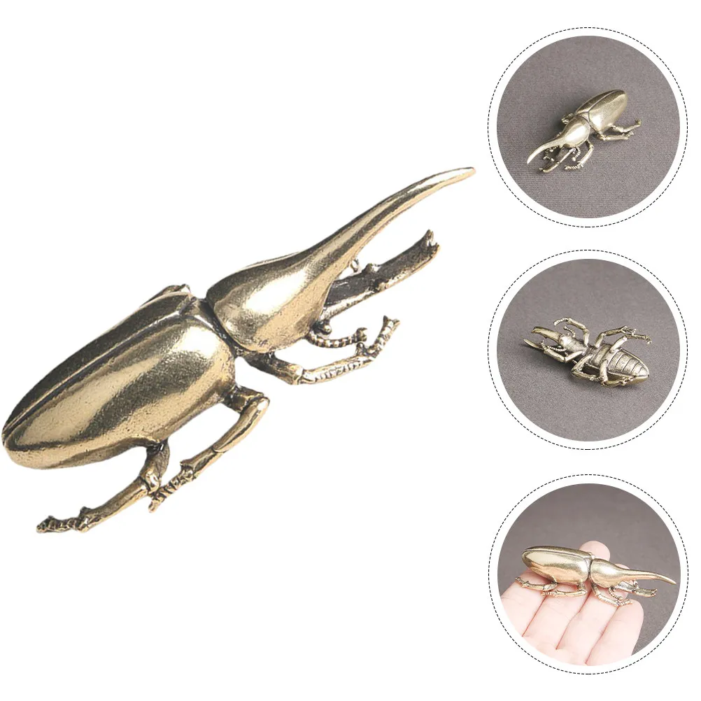 Brass Beetle Statue Desktop Ornament Exquisite Vintage Animal Decor for Indoor Table Shelf Cabinet Home Office Decor Creative