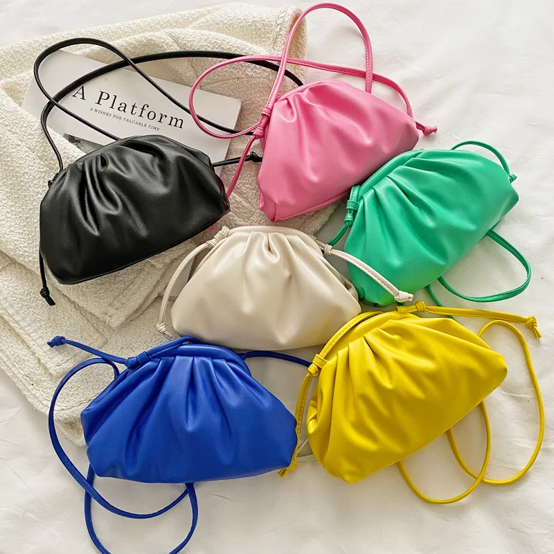 Candy Color Cloud Crossbody Bags For Women 2022 Casual Pleated Women\'s Shoulder Bag Simple Solid Color Summer Messenger Clutch