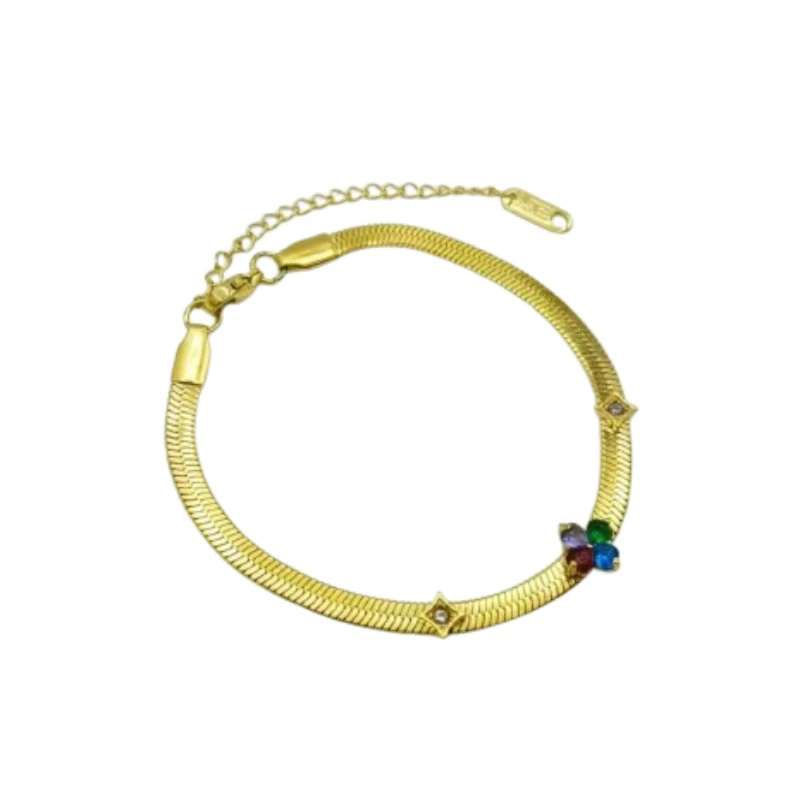 

Lucky Four Leaf Plant Clover Bracelet Women Trendy Crystal Zircon Flower Wristband Party Birthday Daily Romantic Jewelry Gift