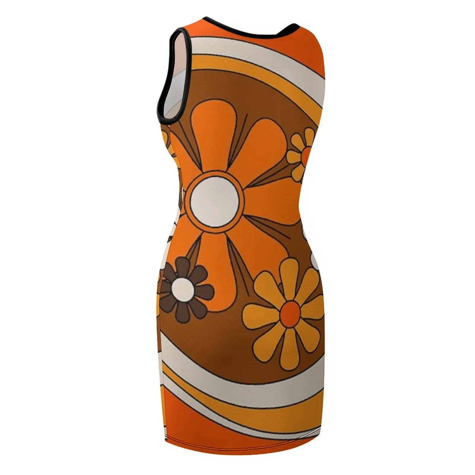 Floral Daydream Modello retrò foderato a fiori in anni '70 Abito estivo senza maniche arancione e marrone Abiti da ballo vestono l'estate