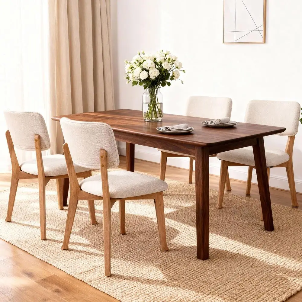 

Wooden Dining Chairs Set o 4, Century ern Kitchen Chairs with abric Upholstered and Curved Backrest or Dining Room, Restaurant/C