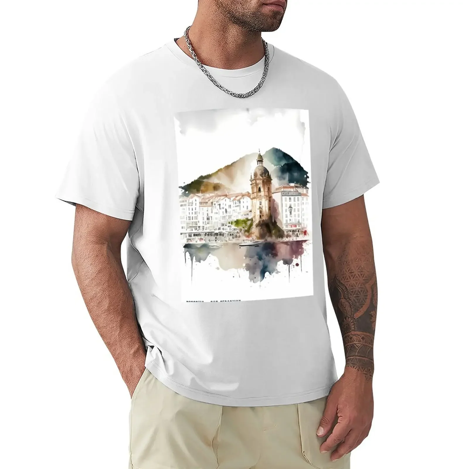 DONOSTIA: Oh Donostia!: A poem on watercolor T-Shirt oversizeds customs mens graphic t-shirts anime