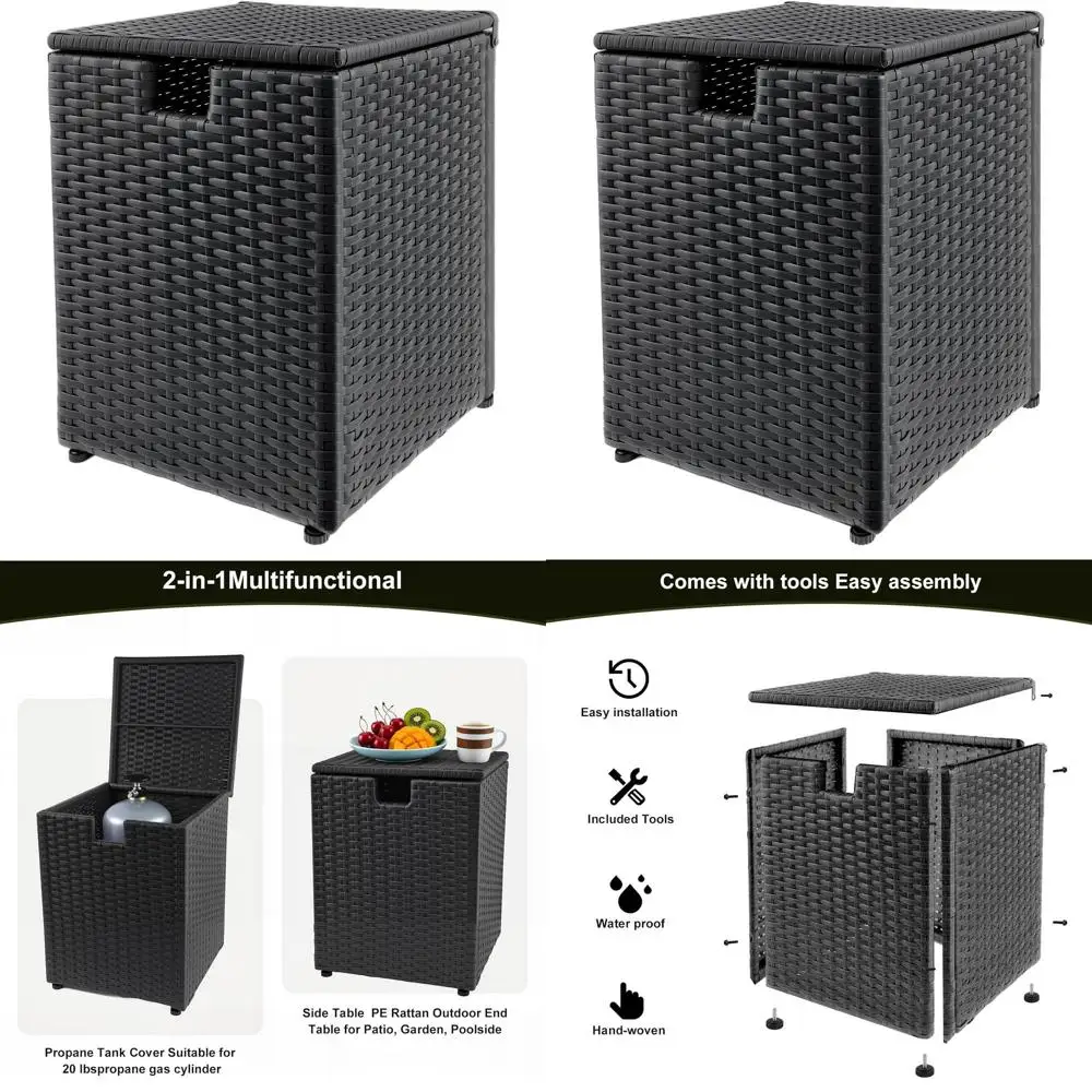 

Чехол-стол для уличного газового баллона - всепогодный плетеный чехол для заднего двора, балкона и зоны у бассейна (черный)