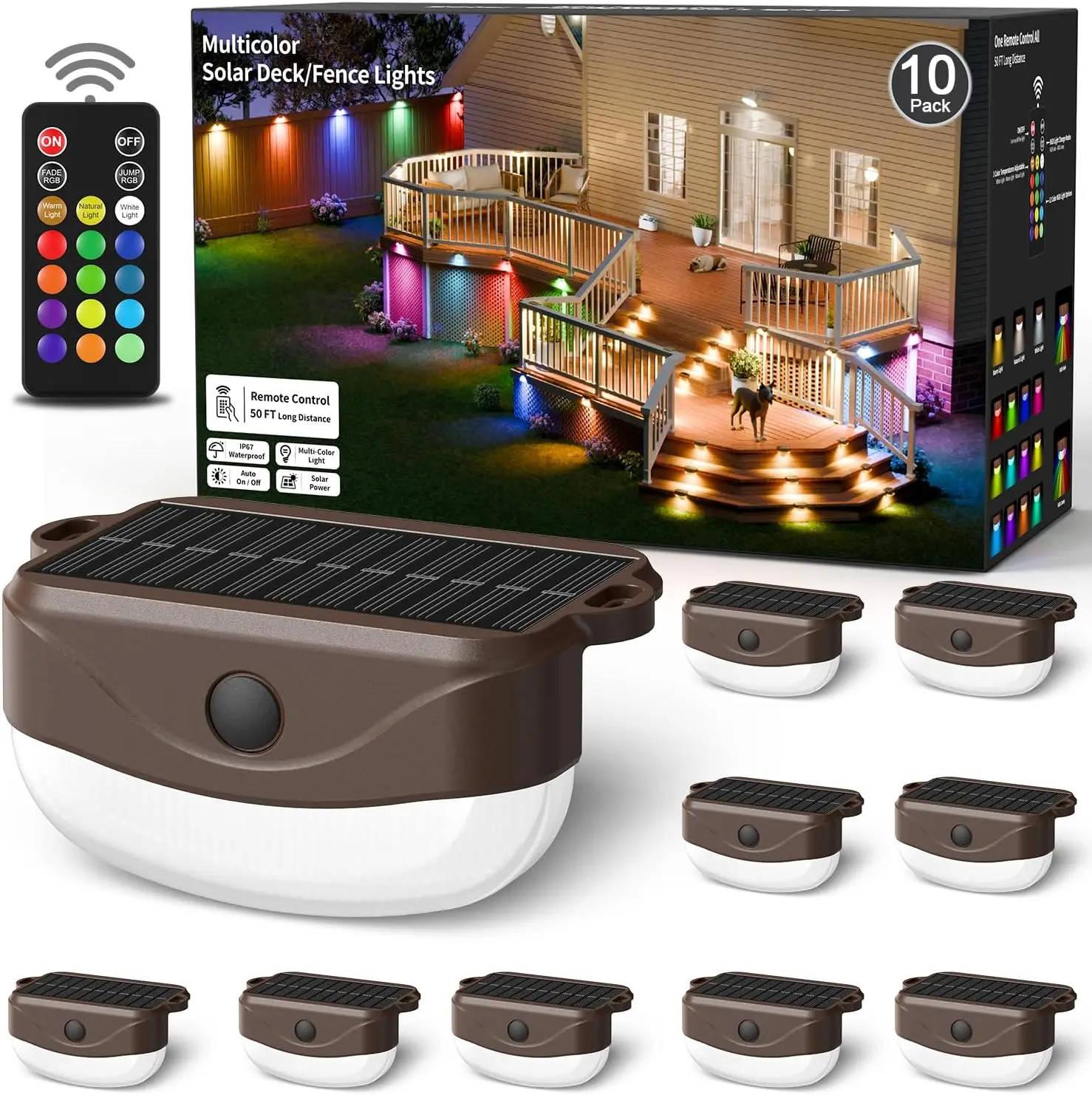 

Солнечные фонари для забора 50 футов, 15 цветов с дистанционным управлением, IP67 Водонепроницаемые светодиодные RGBYW наружные ступенчатые фонари для забора/обороны/заднего двора