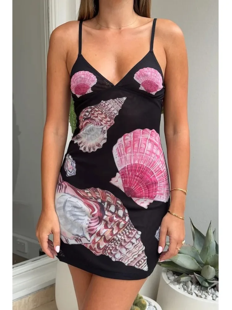 

Articat Sexy Spaghetti Strap Print Backless Slim Mini Dress For Women's Spring Summer New 2025 Holiday Beach Female Clothing