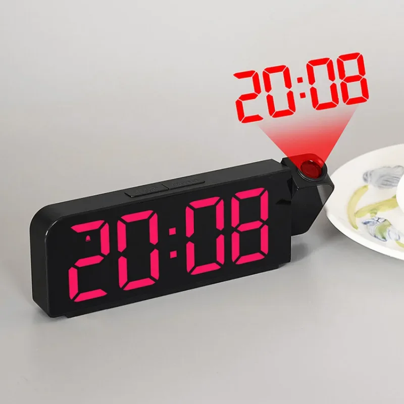 180 ° Cyfrowy budzik z projekcją obrotową, wyświetlacz LED, tryb nocny, pamięć połączeń zakończonych w zaprzężeniu, tryb 12H/24H, do sypialni, domu, biura.