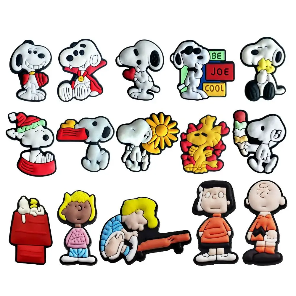 MINISO 15pcs Snoopy Cartoon Shoes Charms Accessories Fit Clog Backapck Wristbands Shoe Decorate Buckle Christmas Parties Gift