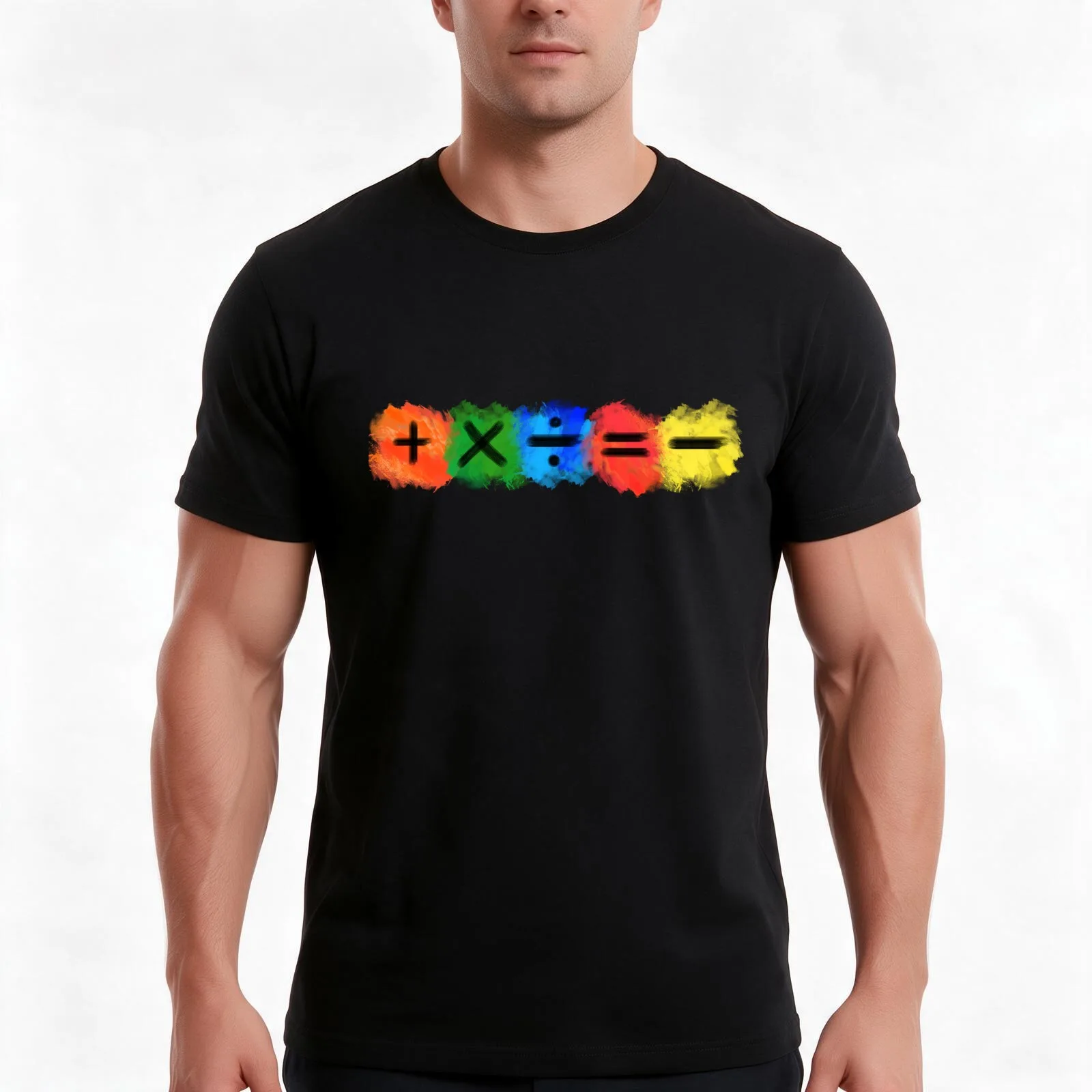 Math Symbols subtract equals plus divide multiply colored horizontal T-Shirt Summer Casual Cotton Tee Vintage Graphic Print