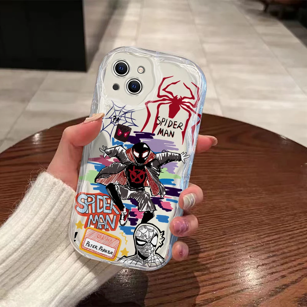 Graffiti Fashion Marvel Spiderman 3D Wave Case For iPhone 15 14 13 12 11 Pro Max Mini X XR XSMAX 8 7 6S Plus Soft Silicone Cover