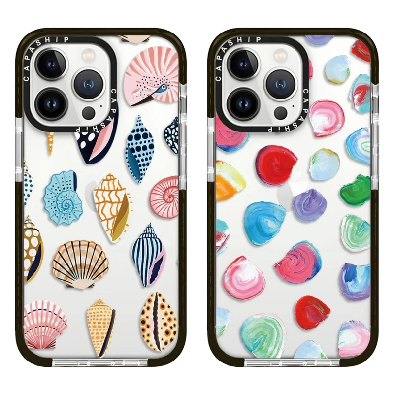 Various Forms Oil Painting Seashells Case For iPhone 16 15 14 13 12 11 Pro XS XR Max 7 8 Plus SE Soft TPU Shockproof Back Cover