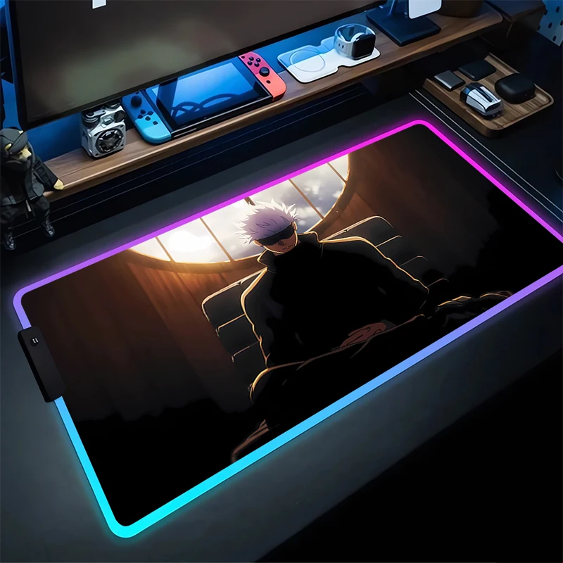 

RGB Mouse Pad S-Satoru Gojos Non-Slip Rubber Edge locking mousepads Game play mats notebook computer J-Jujutsu K-Kaisens Decor