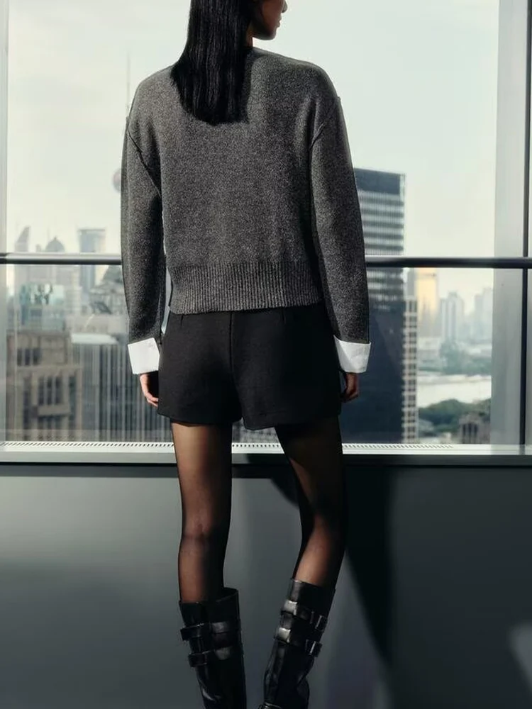 Europejski i amerykański styl, nowości na jesień 2025, odzież damska, uniwersalna, patchworkowa, dzianinowa kurtka z długim rękawem, codzienna.