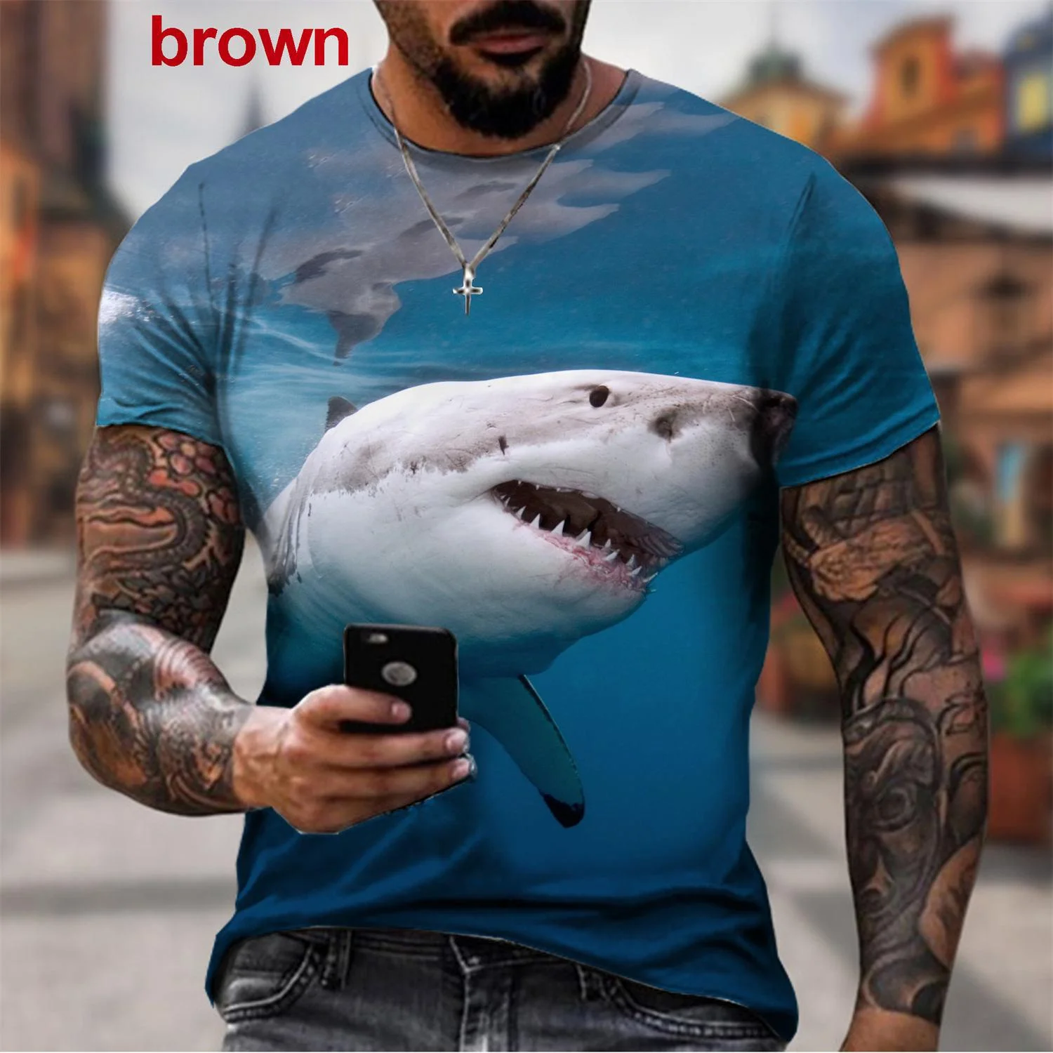 Fashion Animal Shark 3D Printed T-Shirt Men's T-Shirts Casual Harajuku Hip Hop Cool Round Neck Short Sleeve Top