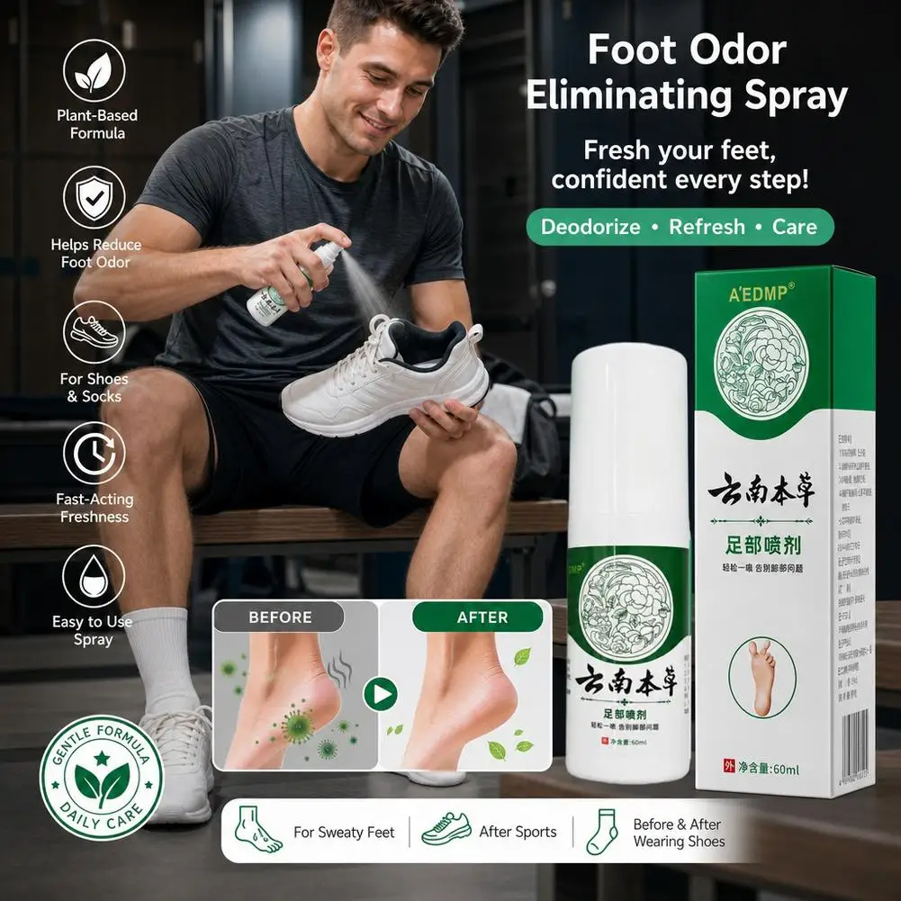 60ml Chinese Herbal Foot Deodorant Spray Deodorant spray Multi functional Shoes Deodorizing Fresh Spray Foot Care Products 1/2/3