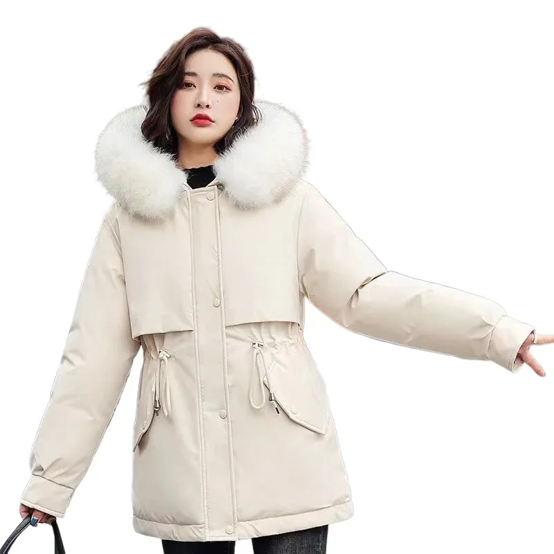 Jacket Thicken Cotton Warm Puffer Coat Women Casual Parkas Clothes With Lining Fur Collar Hooded Loose Outwear 2025 New Winter