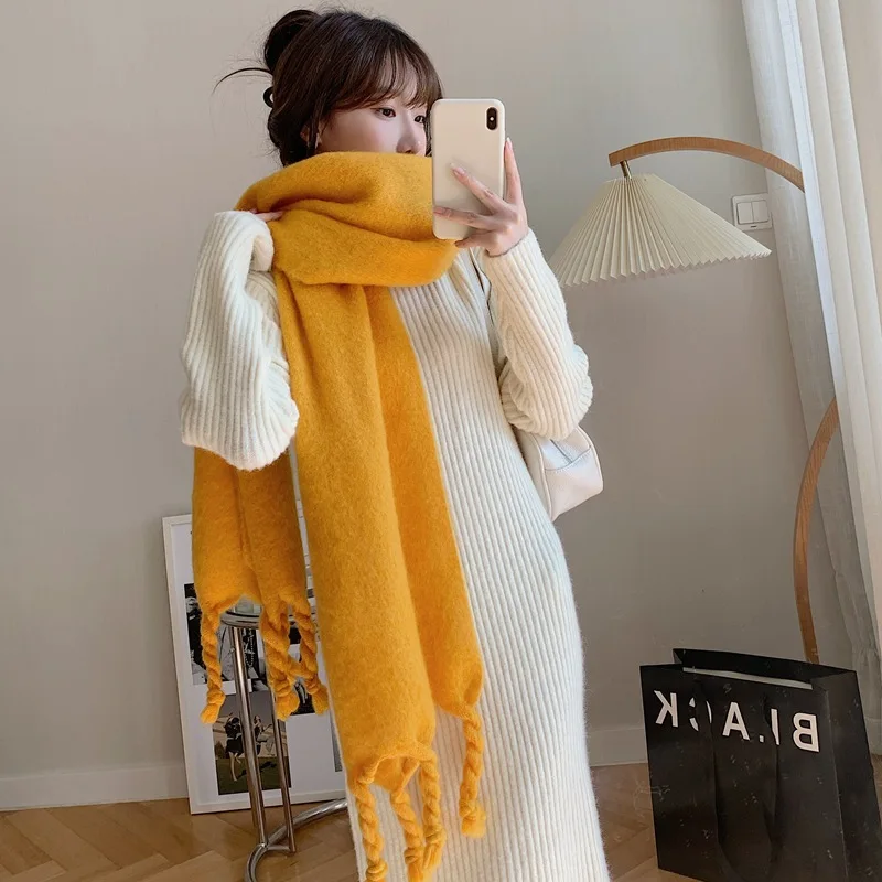 

2022winter new soft waxy pure color cashmere imitation with large shawl and plush scarf women's fashion soft and thickened scarf