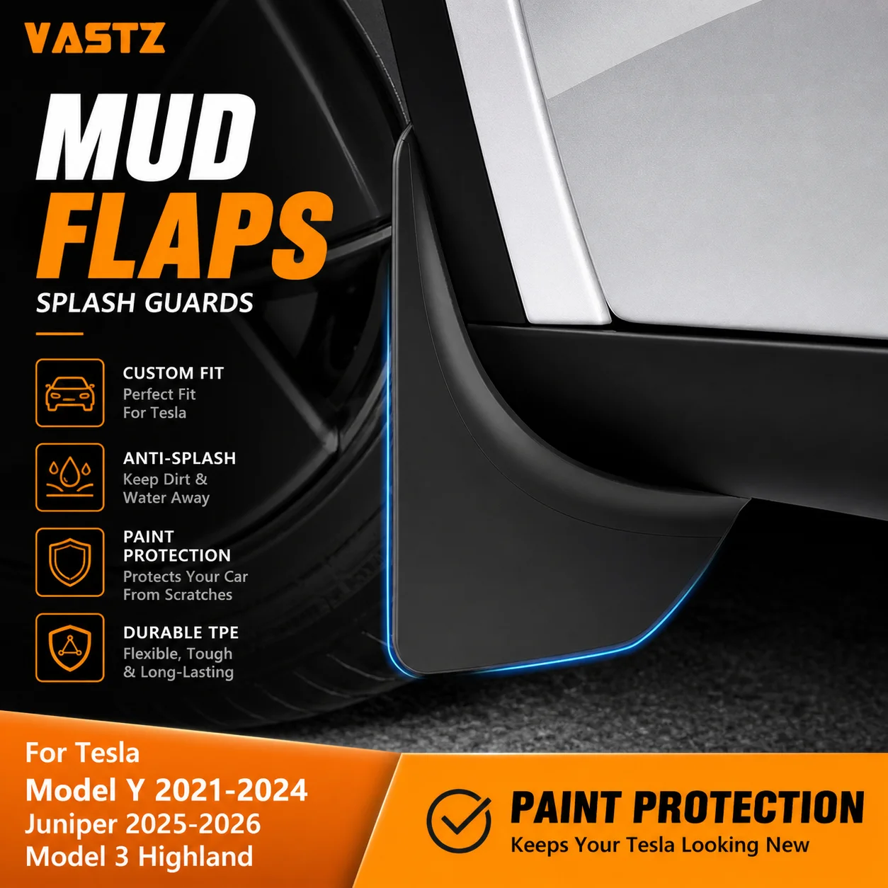 

VASTZ Mud Flaps For Tesla Model Y 2021-2024 Juniper 2025-2026 Model 3 Highland Splash Guards Paint Protection Accessories