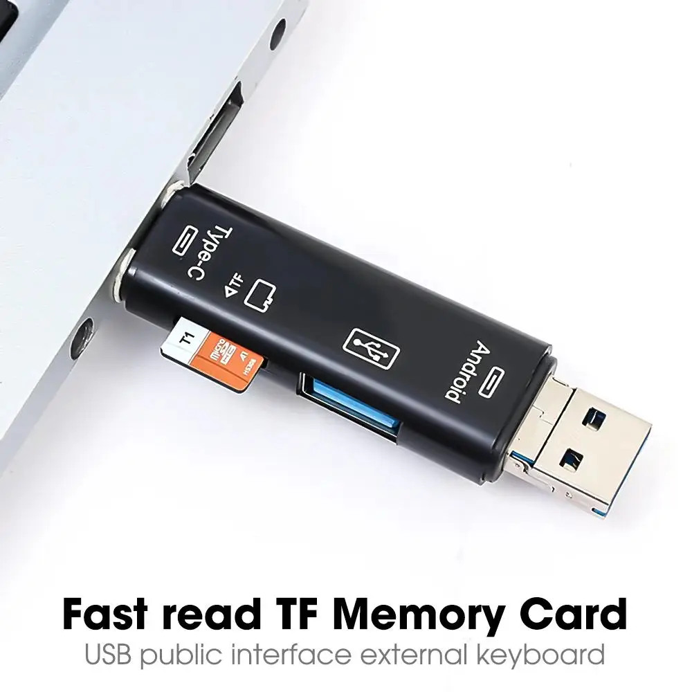 Nowy czytnik kart pamięci 5 w 1 USB 2.0 Typ C USB Micro USB SD TF do komputerów z Androidem, stacji dokującej, adapter OTG Typ C