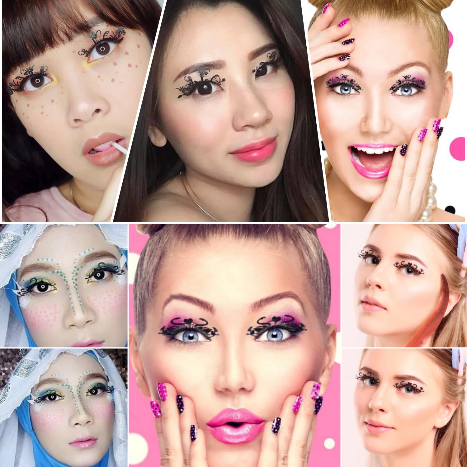 5 Pairs Halloween Cosplay Paper Cut False Eyelashes Troublemakers Spider Thick Exaggerated Hollow Lashes Festival Eye Makeup