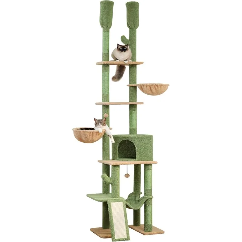 

PAWZ Road Cactus Cat Tree Floor to Ceiling Cat Tower with Adjustable Height(85-112 Inches), 7 Tiers Climbing Activity Center wit