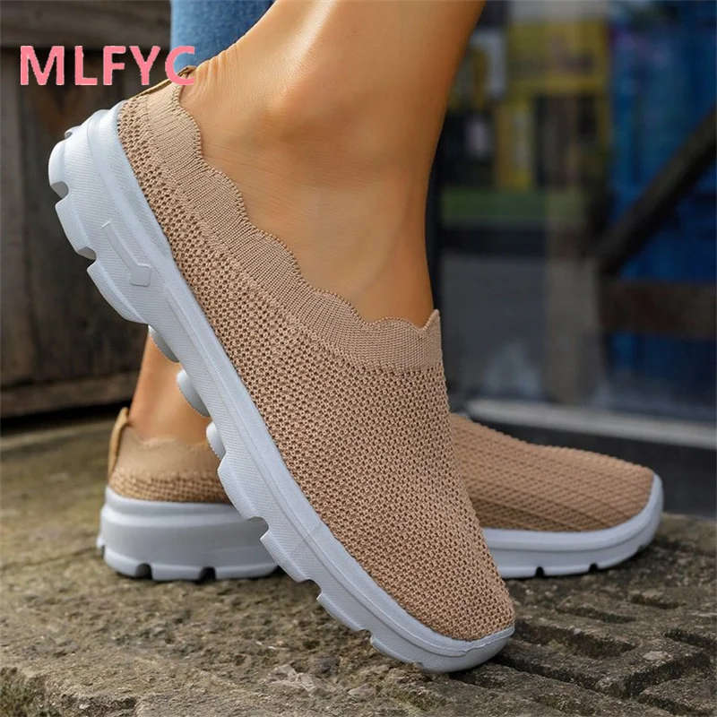 Spring and Summer New Flat Bottom Lazy Man Baotou Half Support Casual Shoes Hollow Breathable Mesh Women's Single Shoes