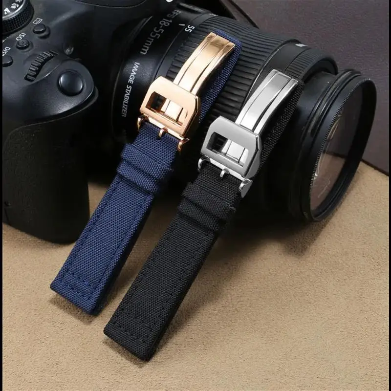 SCHIK 20mm 21mm 22mm Nylon Canvas Watchband for IWC PILOT Portugal PORTOFINO Fabric Watch Strap Folding Buckle Cowhide Leather