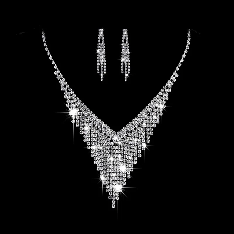 Bridal Fashion Wedding Jewelry Set two-Piece Radiant Rhinestone Zircon Angel Tear Drop Necklace Earrings Set Of Decorative Gifts