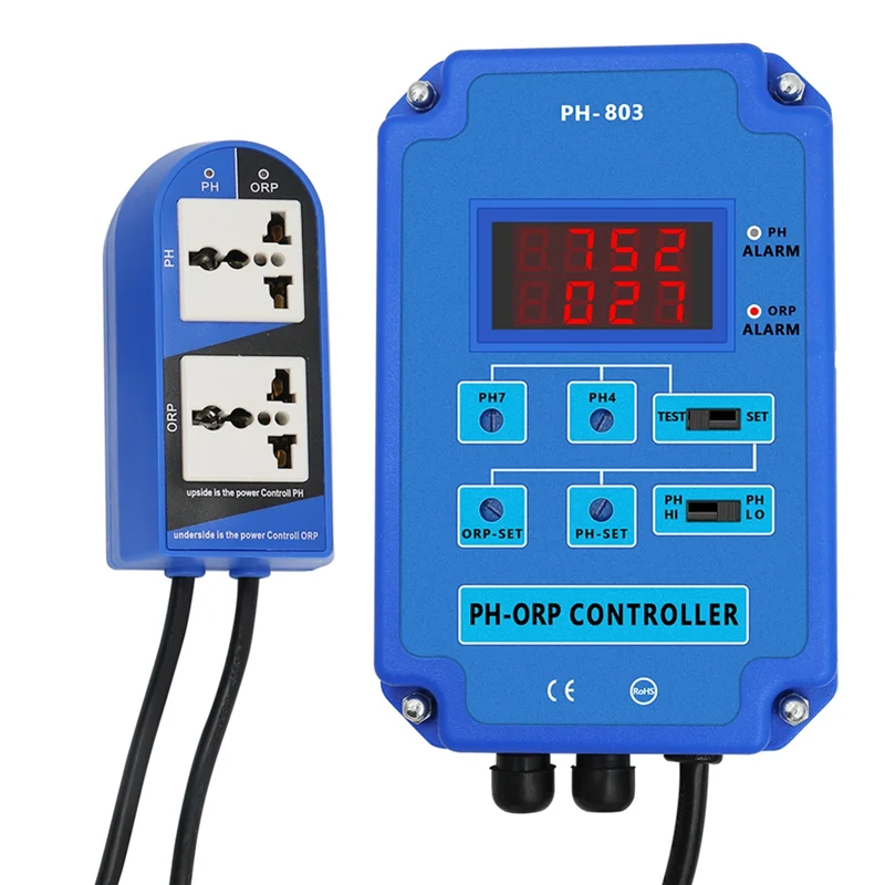 Digital 2&1 PH ORP Monitor Redox Controller W/ Output Power Relay for Aquarium Hydroponics Plant Pool Spa EU Plug