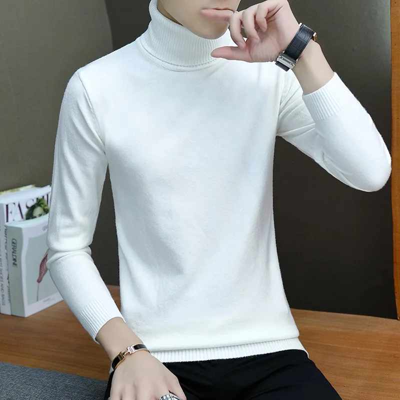 

Men's Turtleneck Autumn Winter Korean Edition Solid Color Casual Bottom Shirt Knitting Warm Fit Top A102