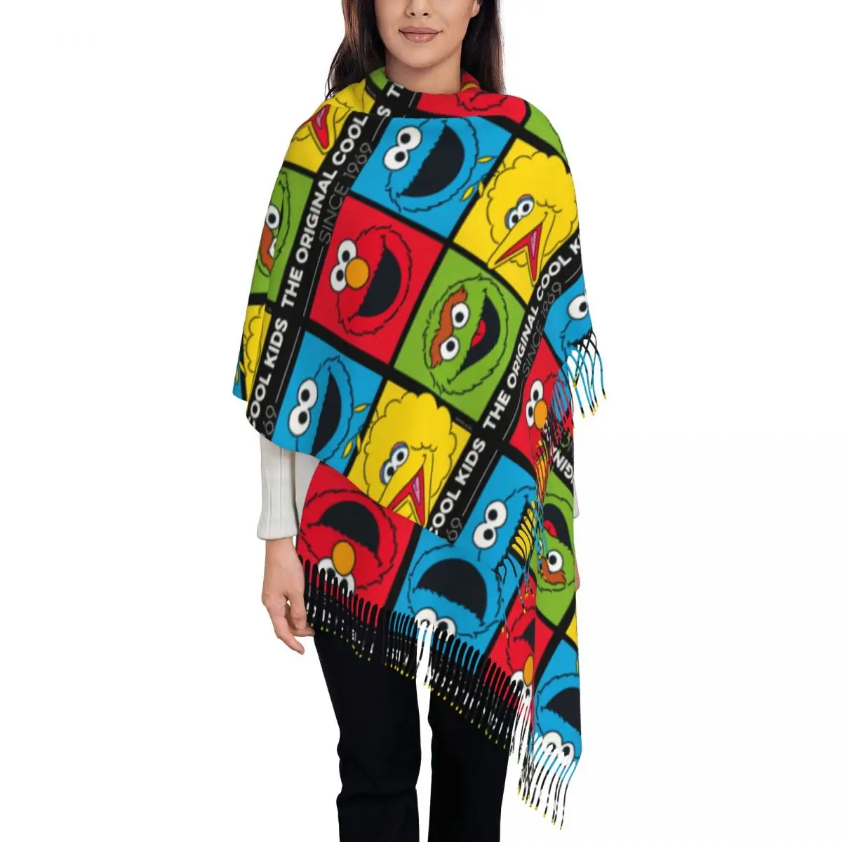 Cookie Monster The Original Cool Scarf for Womens Warm Winter Shawls and Wrap Long Large Scarves with Tassel Ladies