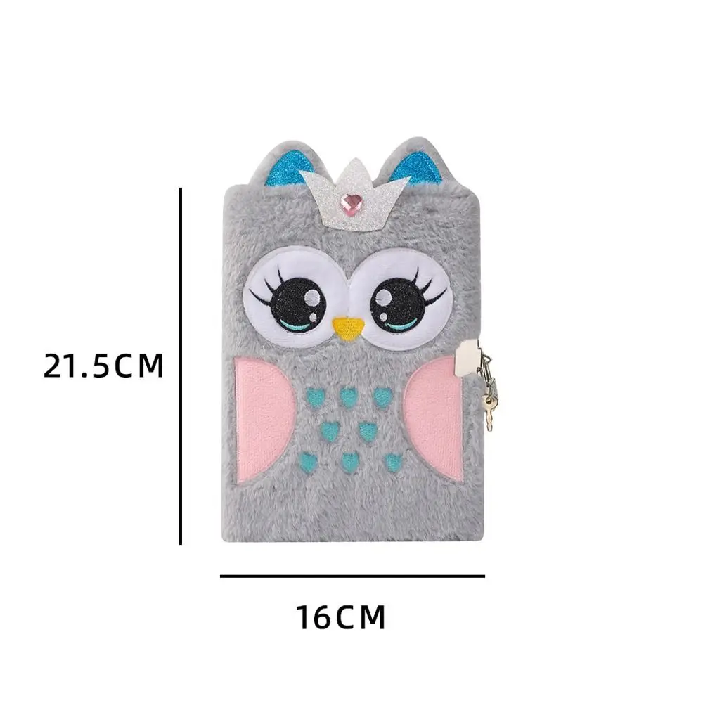 Holiday Gift Book Cartoon Plush Owl Notebook Gradient Colored Stylish Writing Drawing Note with Lock Diary Notepad Student