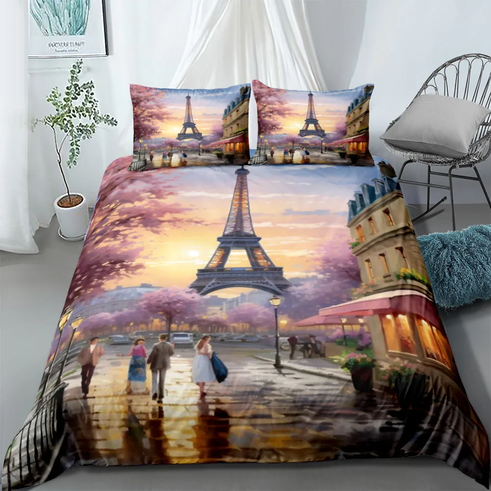 Amazing Tree Pink of Eiffel Tower Duvet Cover Set UK Single Double Queen US Twin Full King Size pkm Bed Linen Set