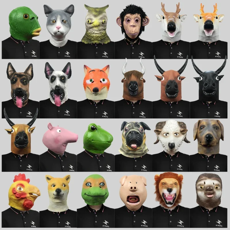 

Animal Latex Mask Set Hilarious Gorilla Cow Pig Green Fish Headgear for Halloween Parties Live Streams and Comedy Performances