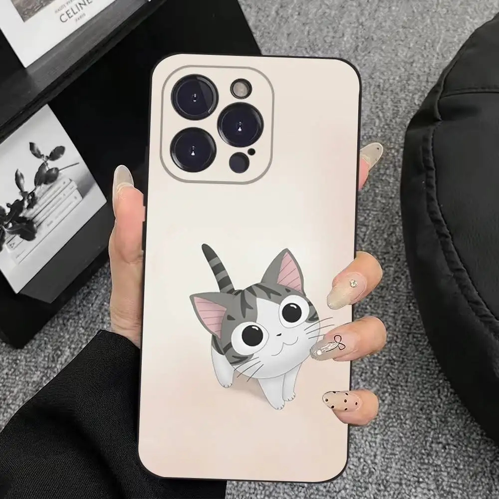 Funda de teléfono Chi Cat Sweet Home para iPhone 17,16,15,14,13,12,11,Plus,Pro Max,XS,XR,SE,Mini,8,7, funda negra de silicona suave