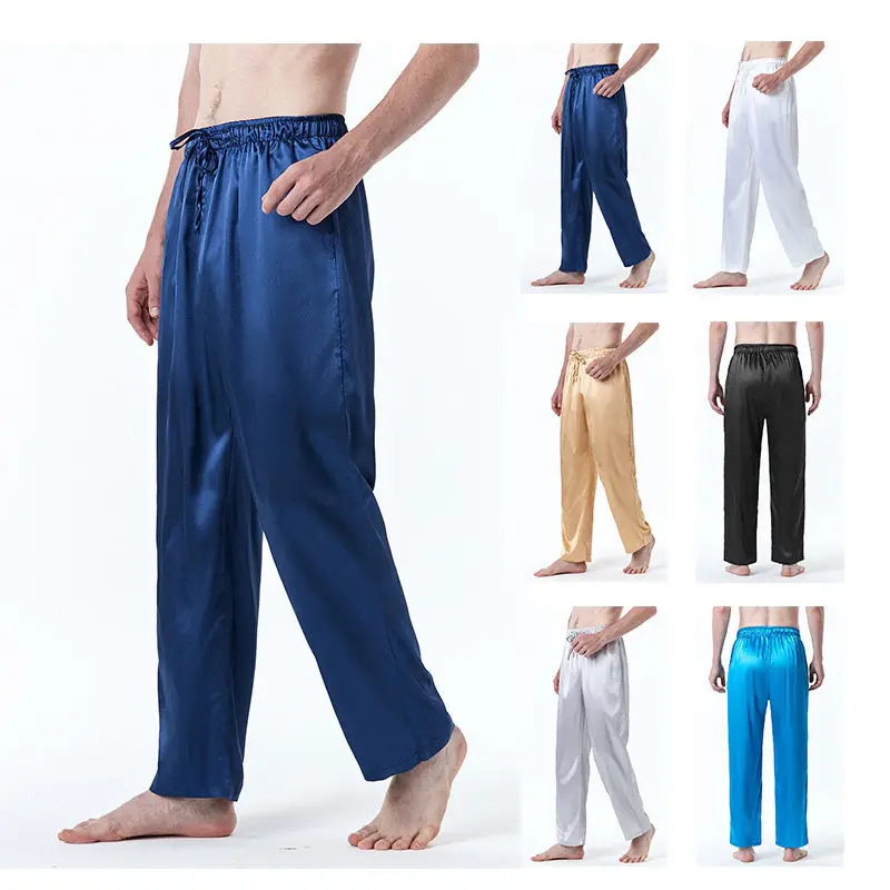 Pantalones informales de seda satinada brillante para hombre, ropa de calle deportiva, pantalones sueltos de satén de talla grande