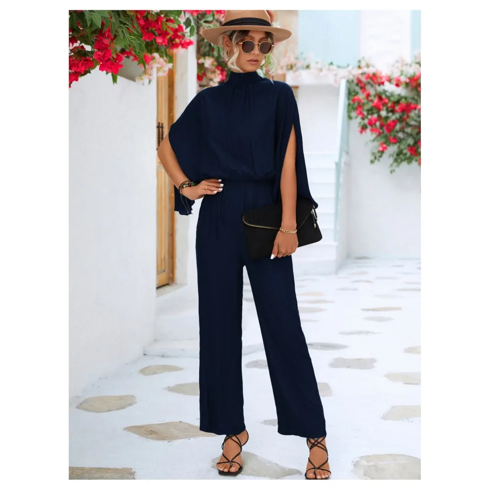 Fashion Half High Neck Open Sleeve Women Jumpsuit Spring Summer Sexy Backless Lacing Elegant Slim Pants Female Jumpsuit Library