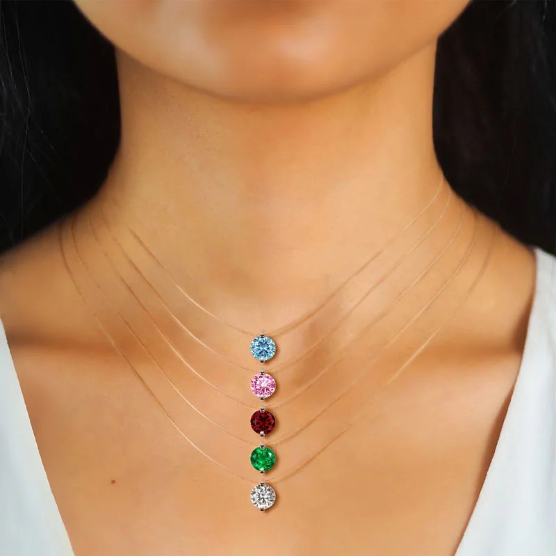 

RAPRGOLD Real 925 Sterling Silver Transparent Fishing Line Clavicle Chain Necklaces for Women Zircon Pendant Fine Jewelry Gifts