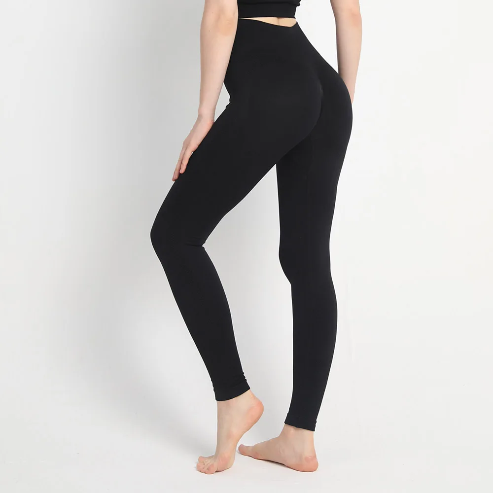 Leggings de ioga para mulheres, calças esportivas de cintura alta, cor pêssego, controle barriga