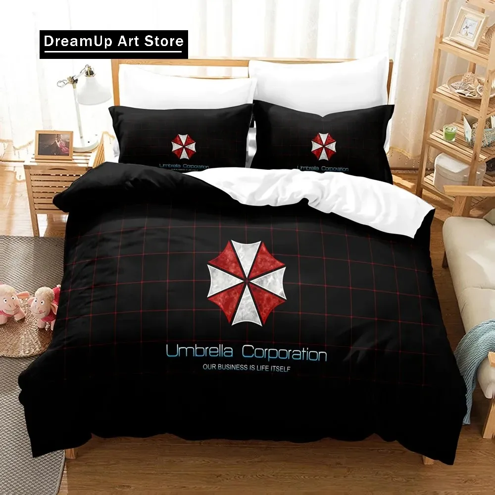 RESIDENT Corporation Red Umbrella EVIL Bedding Set Boys Girls Twin Queen Size Duvet Cover Pillowcase Bed Adult Fashion Home Text