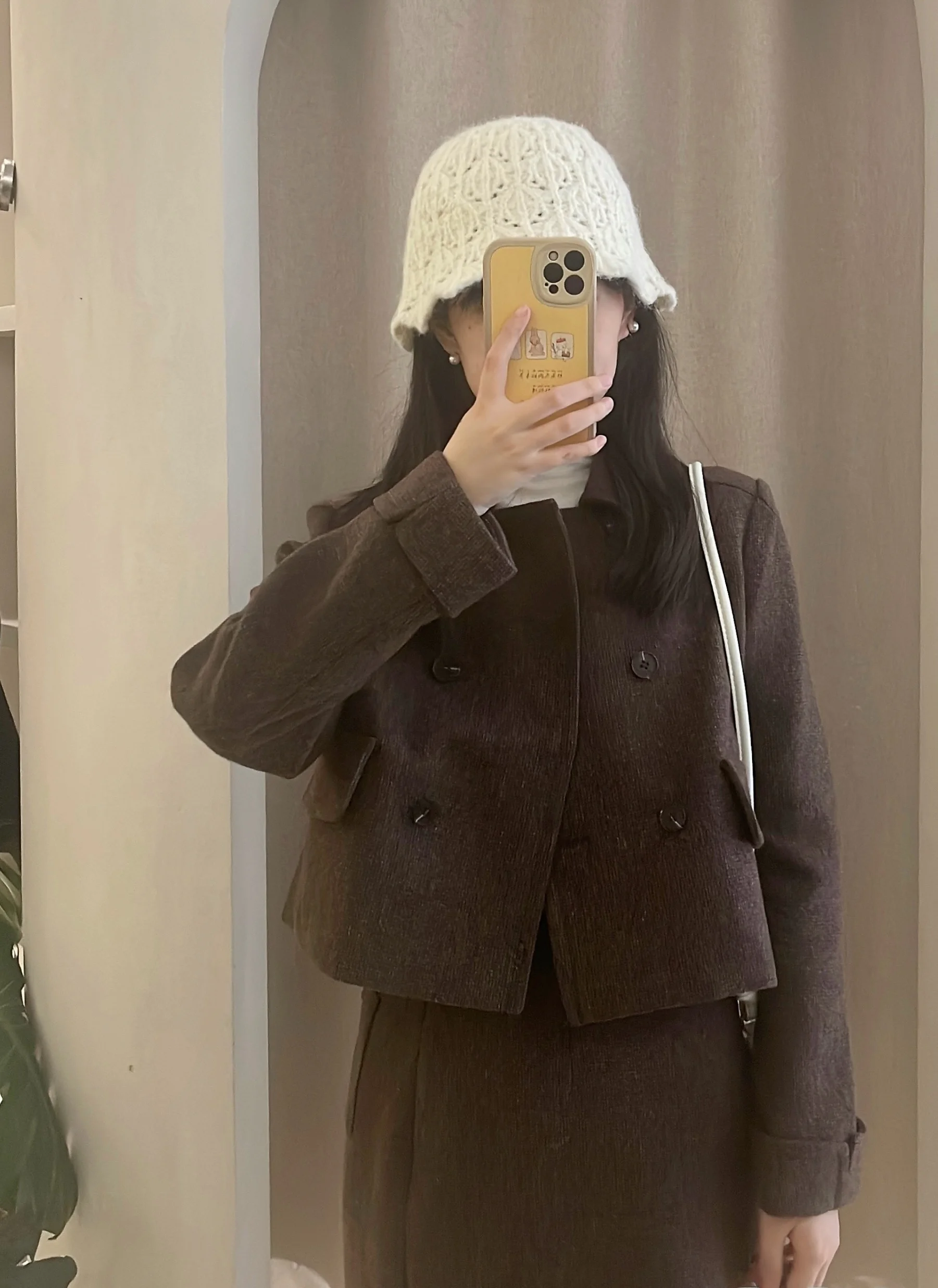 

Elegant Short Quilted Jacket And Skirt Set Women's High-End Fragrance Style Fashion Ensemble Long Sleeve Woolen Suit